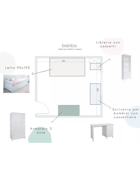 Piano progetto camera per bambine - disegno 3D