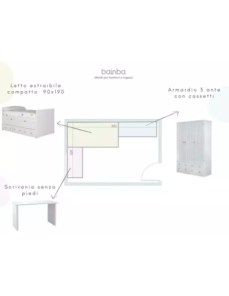 Piano progetto camera per bambine - disegno 3D