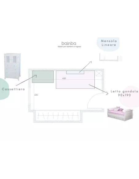 Camera per bambini Gondola con cassetti