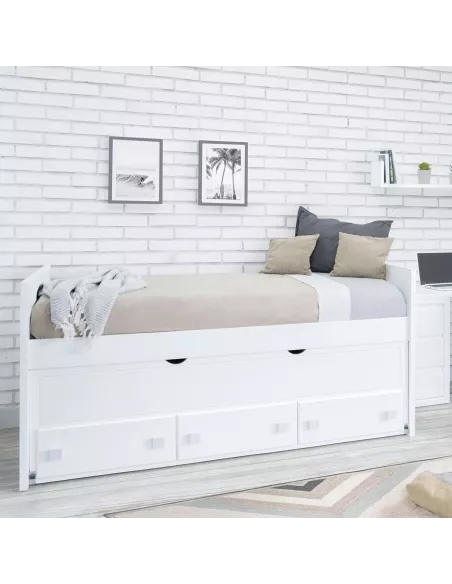 Letto con letto estraibili e cassetti per ragazzi