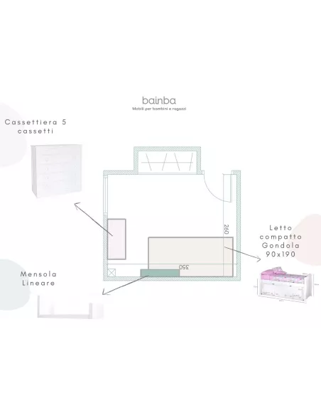 Piano progetto camera per bambini - disegno 3D