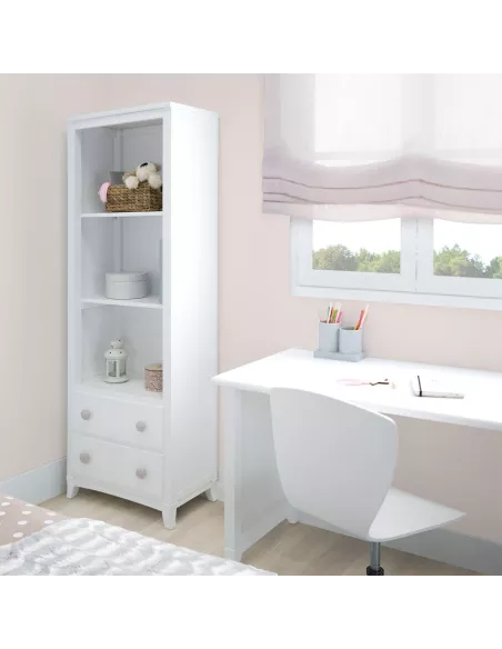 Libreria mensola con cassetti bianca