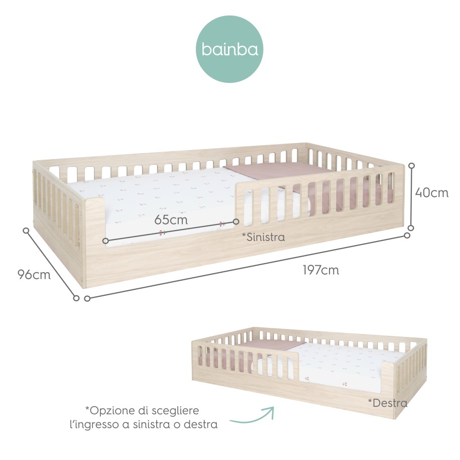 Letto montessori con sbarre CRETA Basic