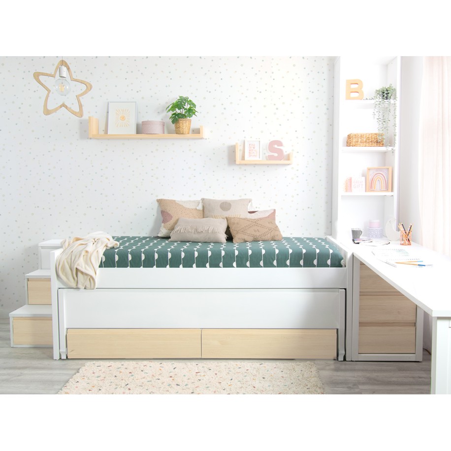 Letto estraibile e cassetti compatto legno naturale Lineare