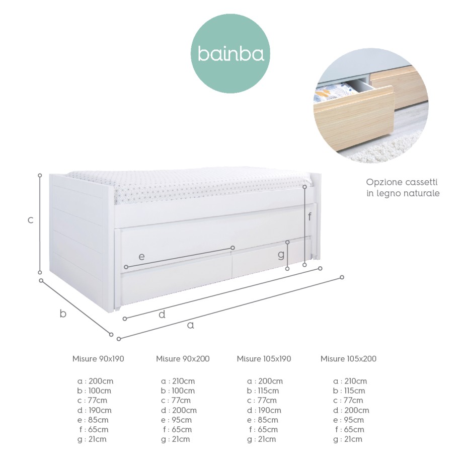 Letto estraibile e cassetti compatto legno naturale Lineare