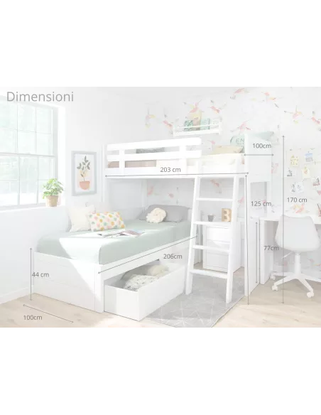 Letto a castello a L con letto con cassetti Lineare Bassa
