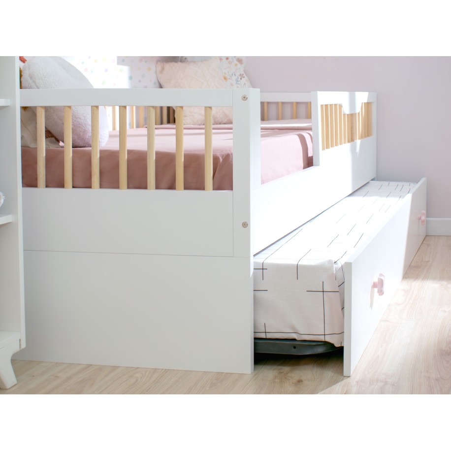 Letto Montessori Evolutivo con Sbarre SOFIA e kit evolutivo con letto estraibile