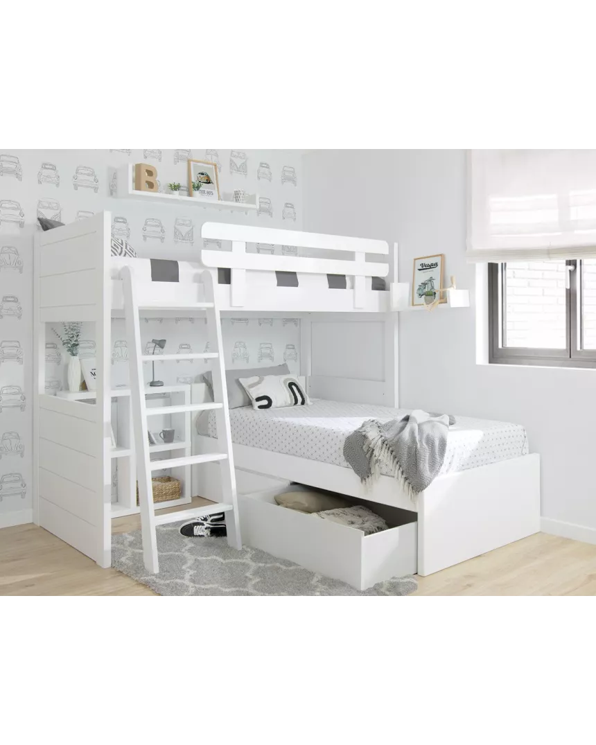 Letto a castello a L - Bianco pediera bassa 2