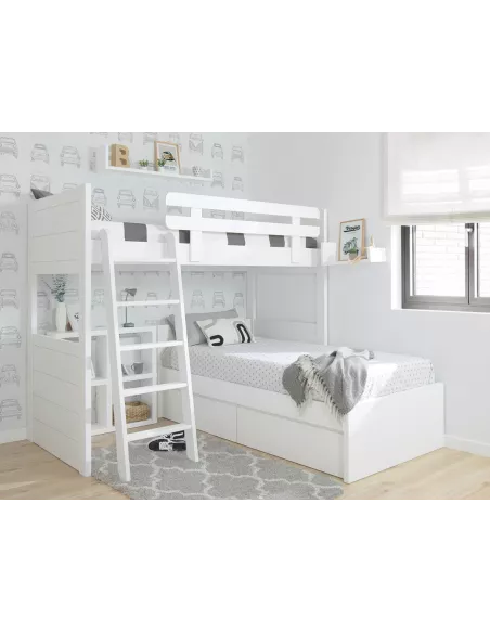 Letto a castello a L - Bianco pediera bassa