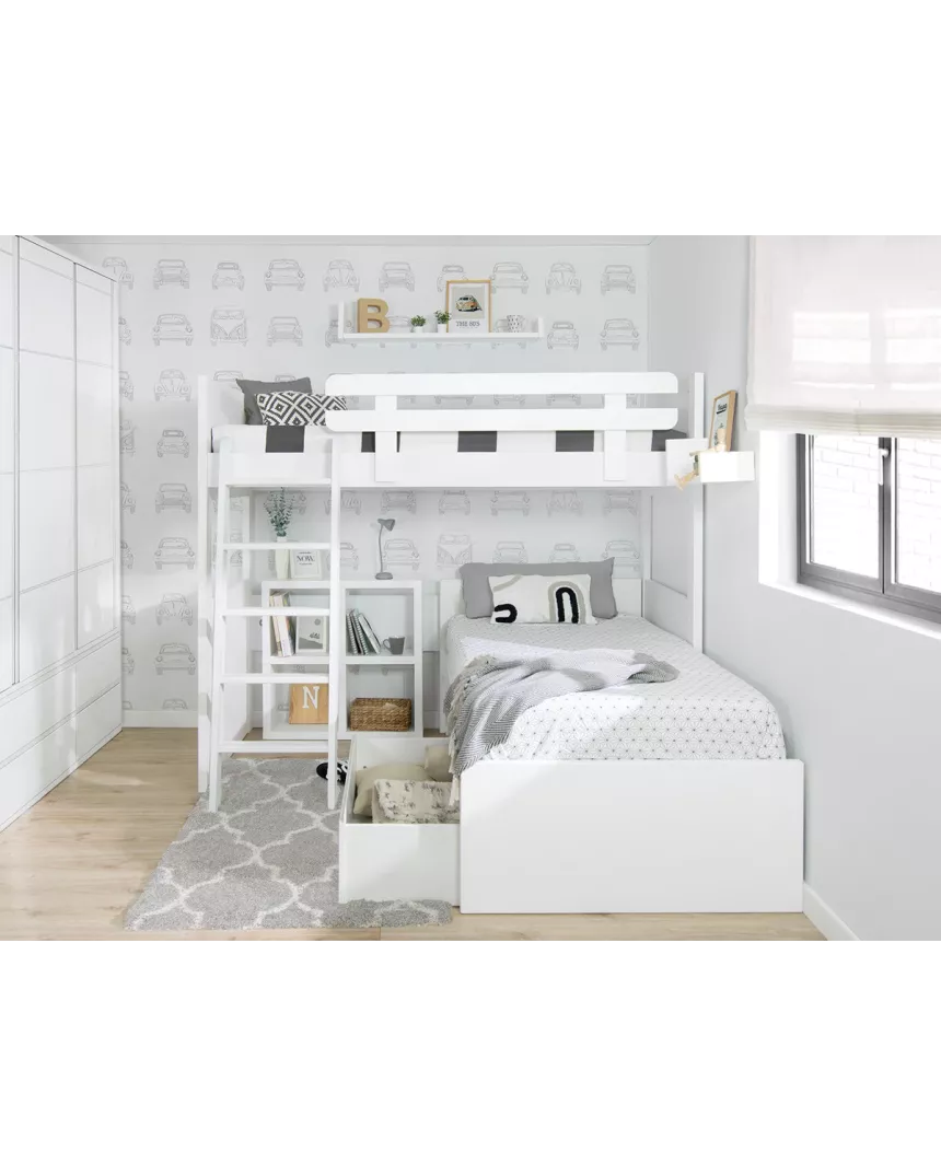 Letto a castello a L - Bianco pediera bassa