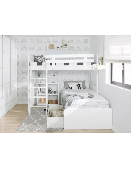 Letto a castello a L - Bianco pediera bassa