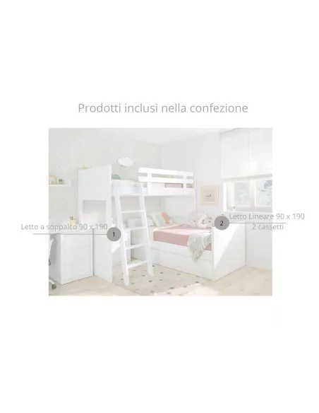 Letto a castello a L per ragazzi - Lineare