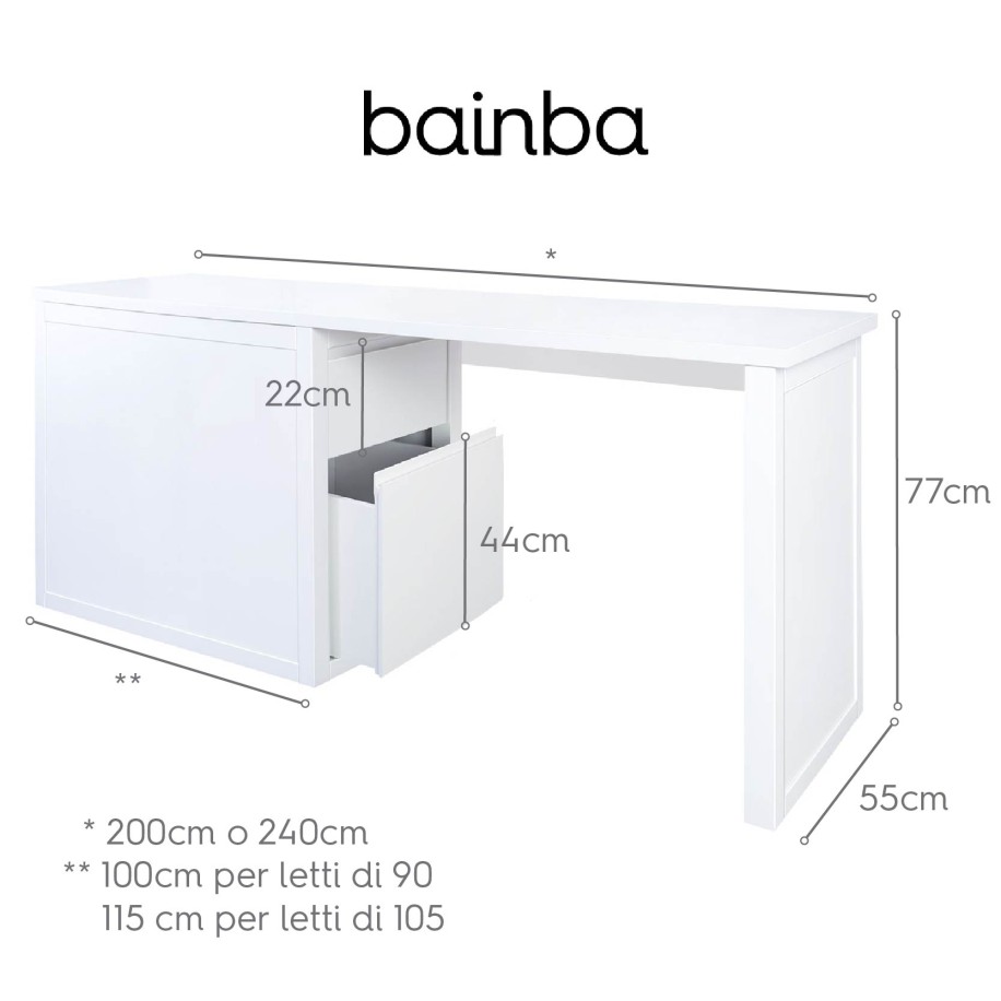 Scrivania con cassettiera imbotitta in legno naturale