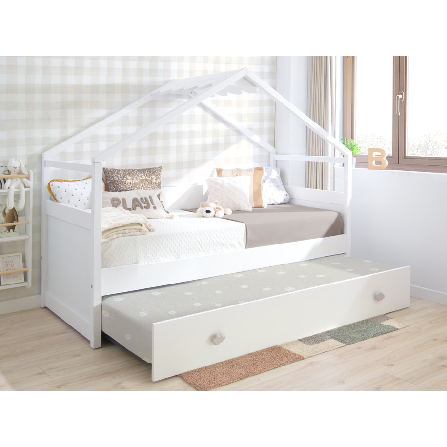 Letto a Casetta estraibile bianco. Tetto