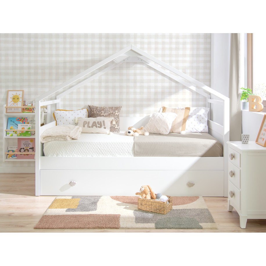 Letto a Casetta estraibile bianco. Tetto