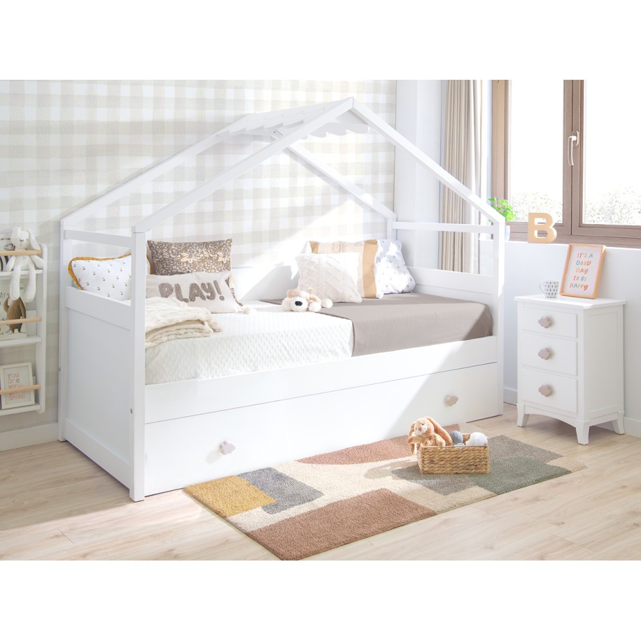 Letto a Casetta estraibile bianco. Tetto