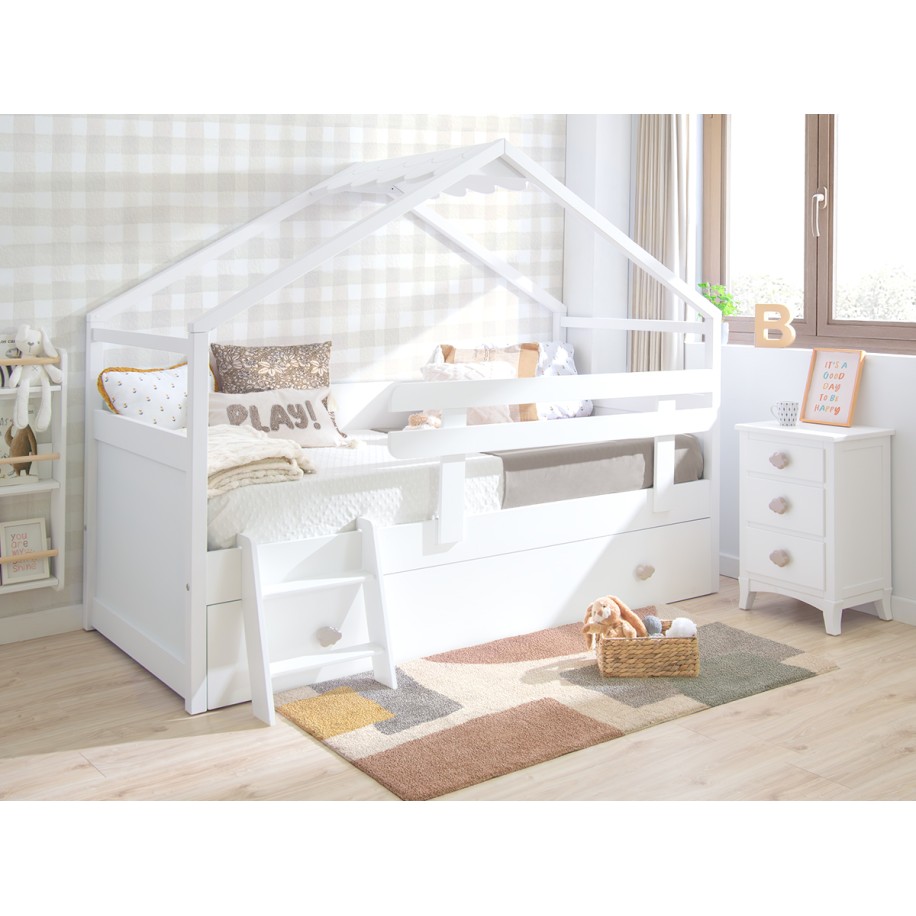 Letto a Casetta estraibile bianco. Tetto