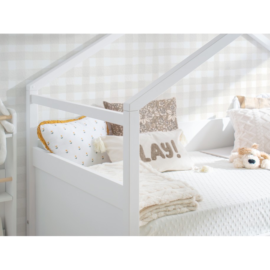 Letto a Casetta estraibile bianco. Tetto