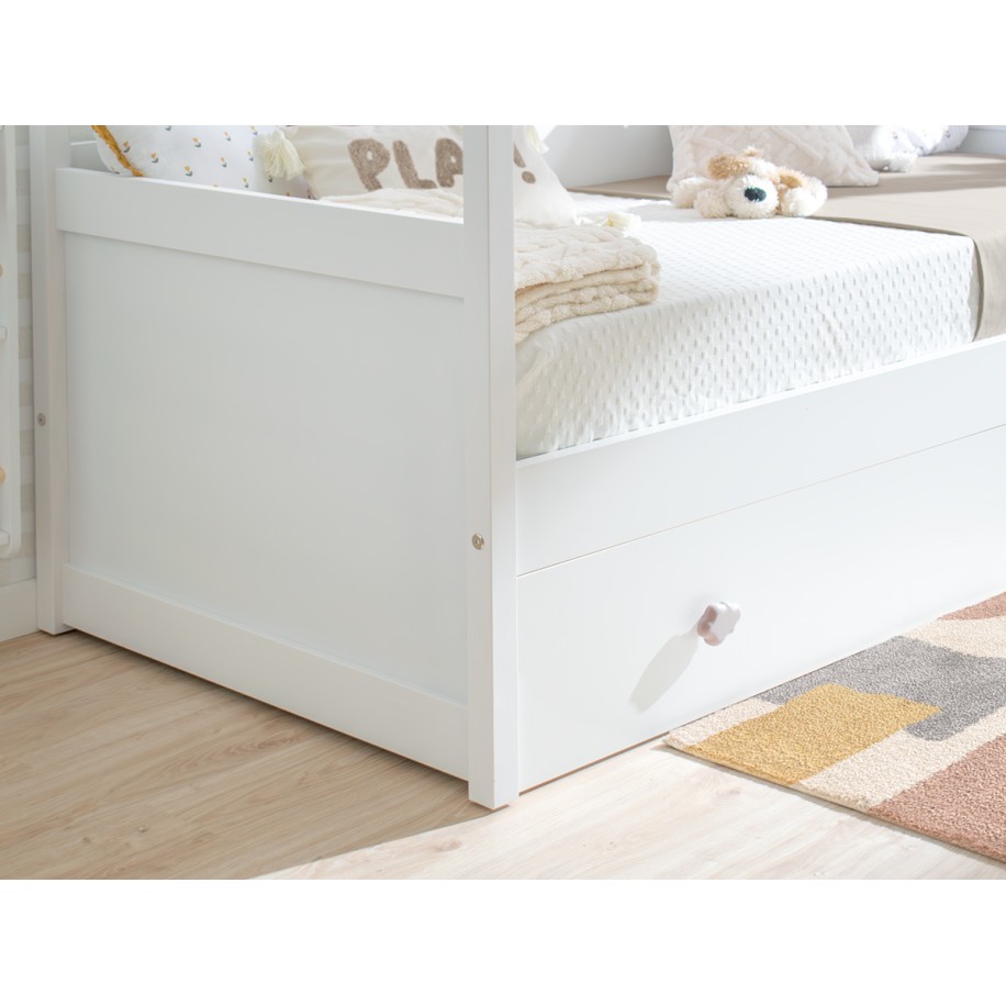 Letto a Casetta estraibile bianco. Tetto