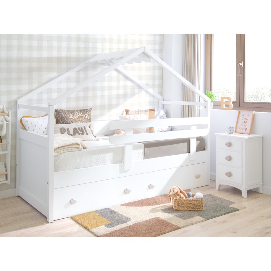 Letto a Casetta per bambini con cassettoni