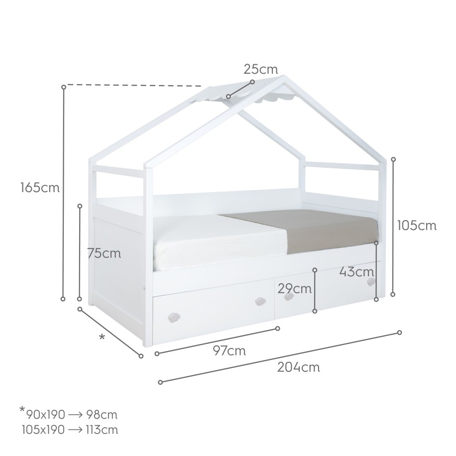 Letto casetta bianca con cassetti