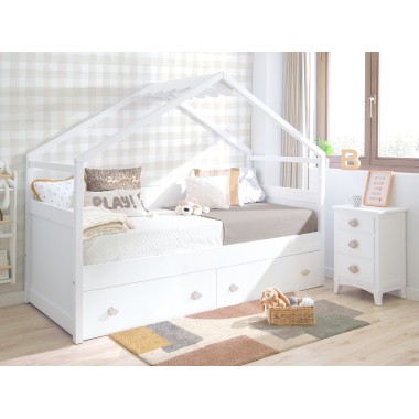 Letto a Casetta con cassetti Bianco. Tetto