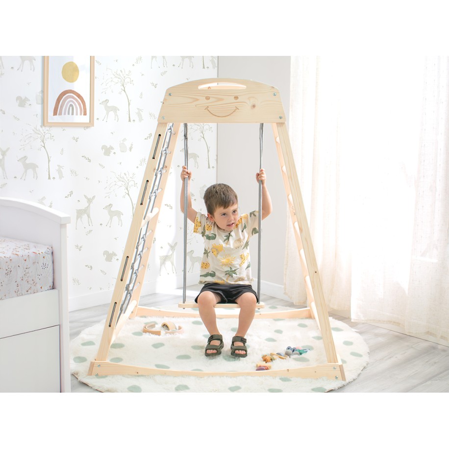 Torre da gioco con arrampicata e altalena