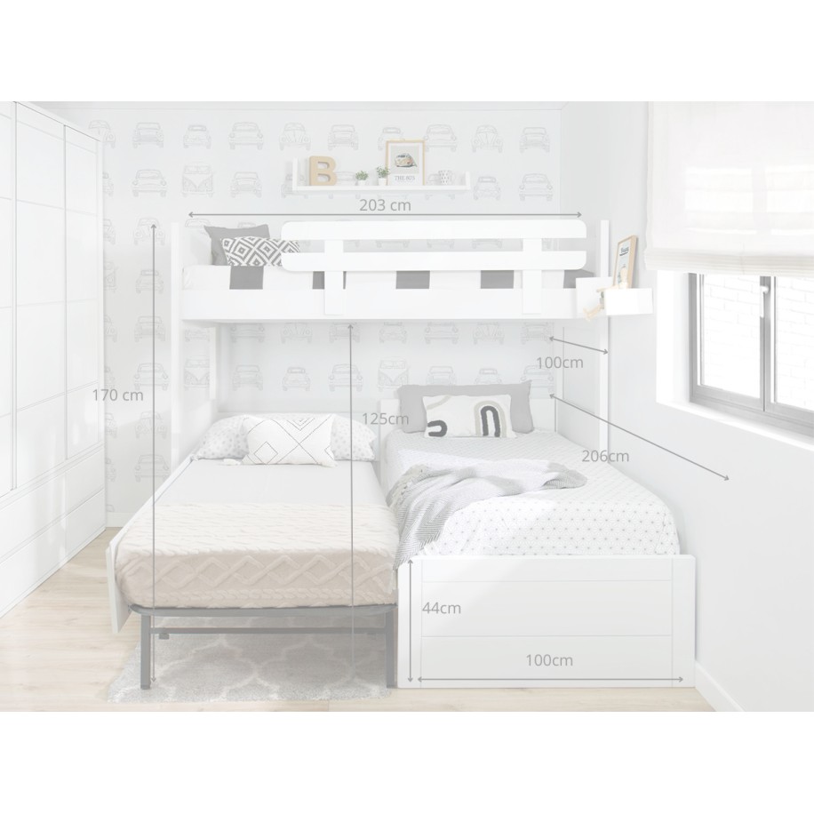 Letto a castello a L tre letti - Lineal pediera bassa