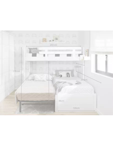 Letto a castello a L tre letti - Lineal pediera bassa