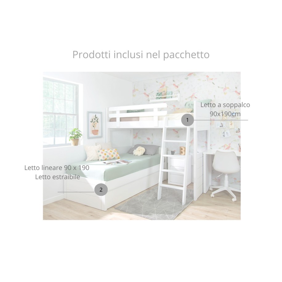 Letto a castello a L tre letti - Lineal pediera bassa