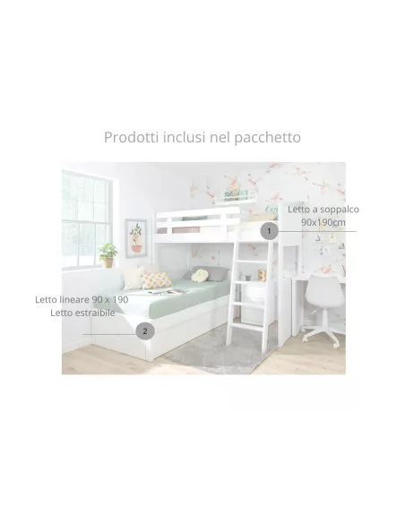 Letto a castello a L tre letti - Lineal pediera bassa