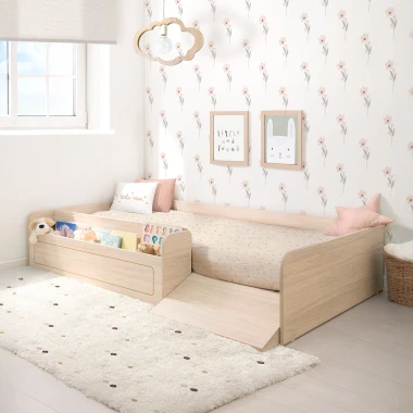 Letto Montessori con contenitore giocattoli e rampa Basic