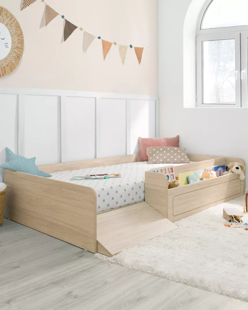 Letto montessori 90x190 con contenitore e rampa | Consegna gratuita