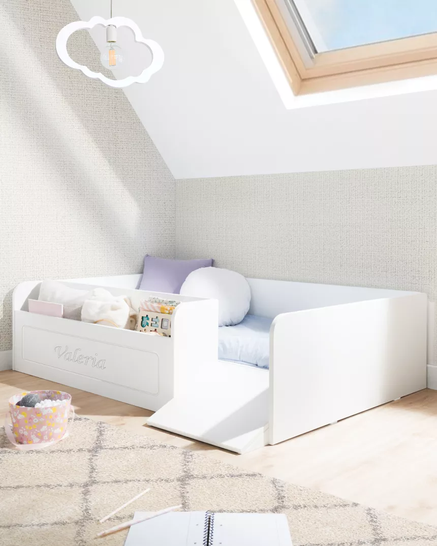 Letto montessori bianco con contenitore e rampa - consegna gratuita 2