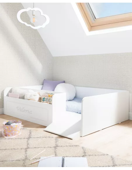 Letto montessori bianco con contenitore e rampa - consegna gratuita