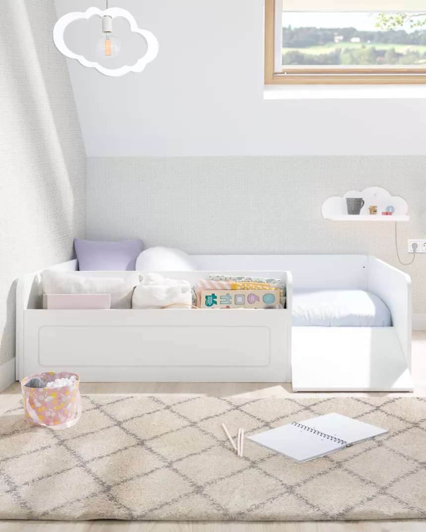 Letto montessori bianco con contenitore e rampa - consegna gratuita