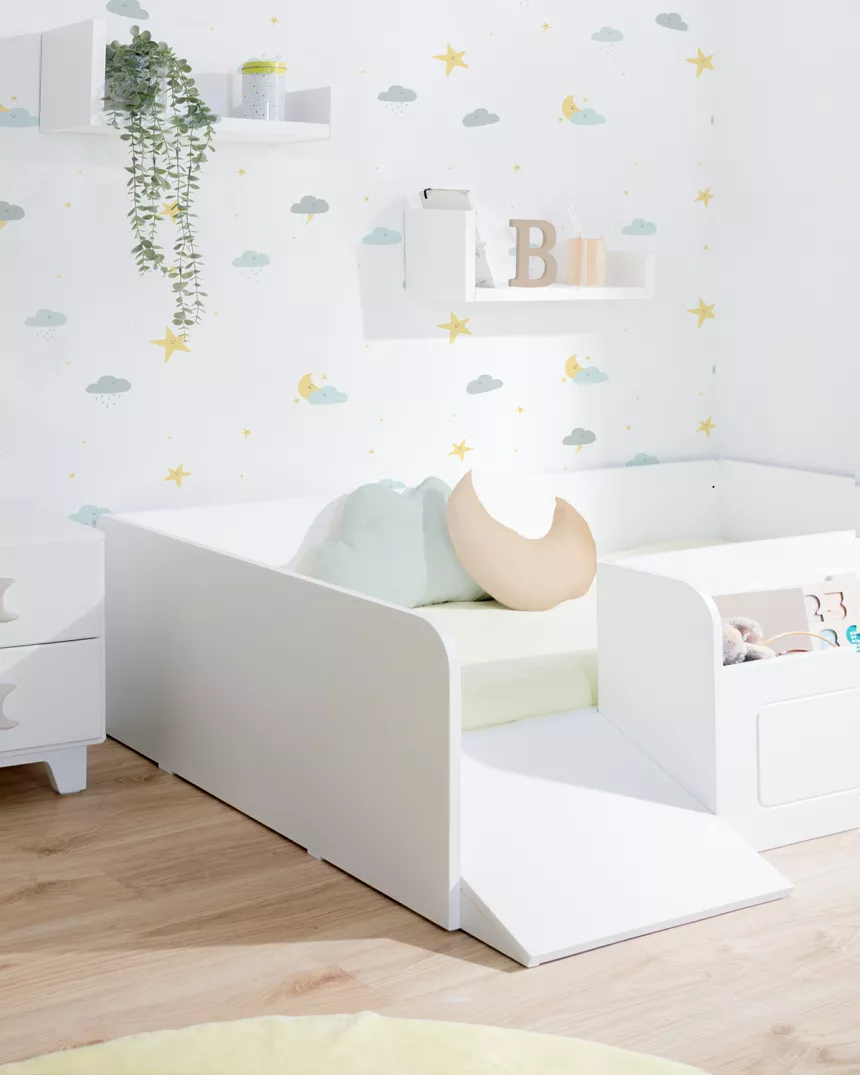 Letto montessori bianco con contenitore e rampa - consegna gratuita