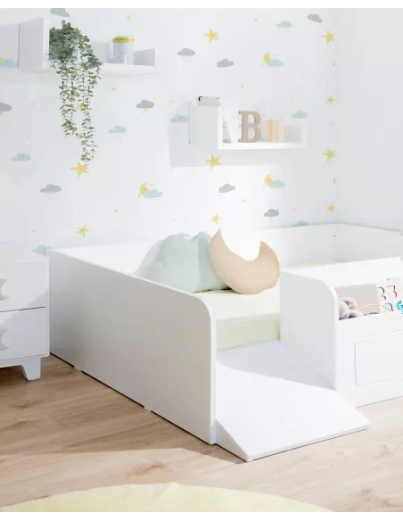 Letto montessori bianco con contenitore e rampa - consegna gratuita