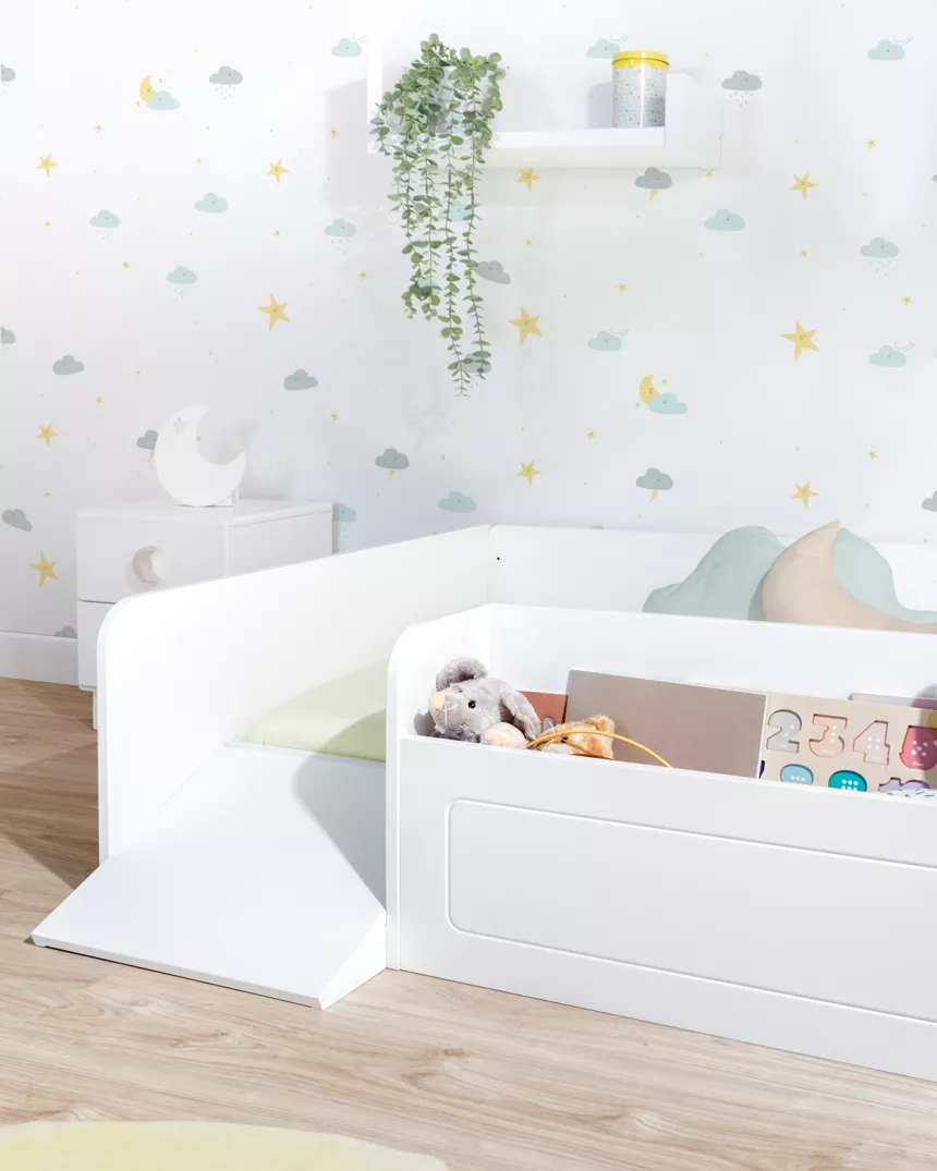 Letto montessori bianco con contenitore e rampa - consegna gratuita
