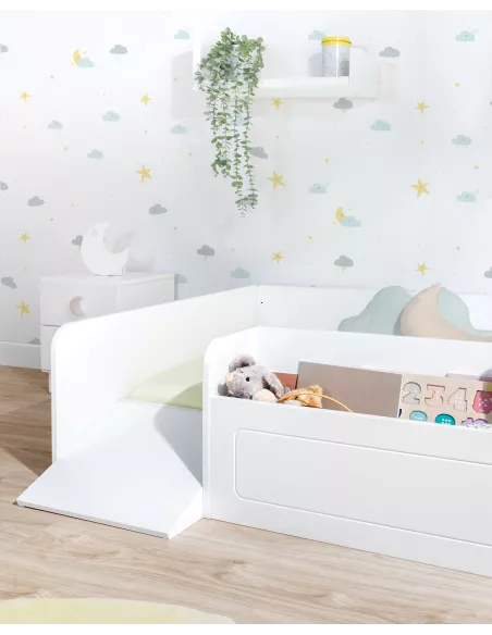 Letto montessori bianco con contenitore e rampa - consegna gratuita