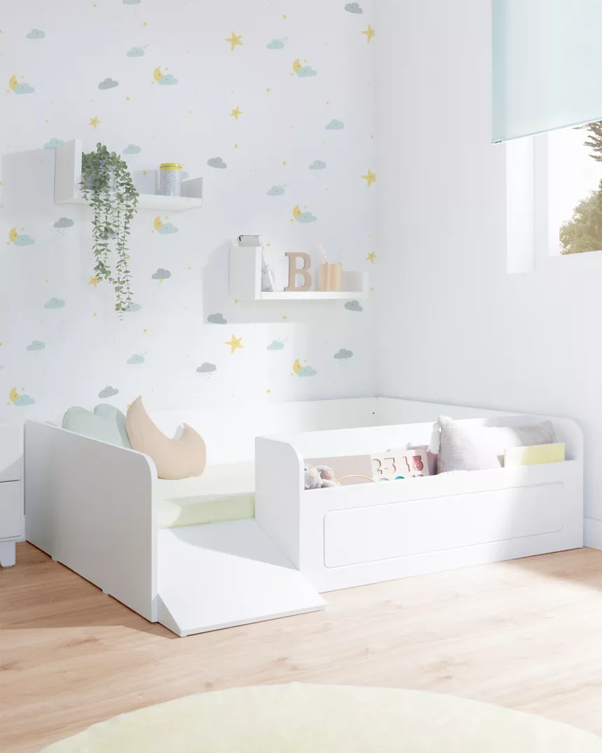 Letto montessori bianco con contenitore e rampa - consegna gratuita