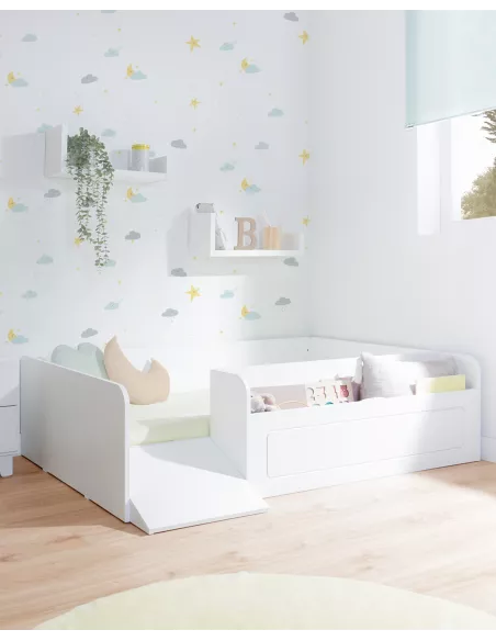 Letto montessori bianco con contenitore e rampa - consegna gratuita