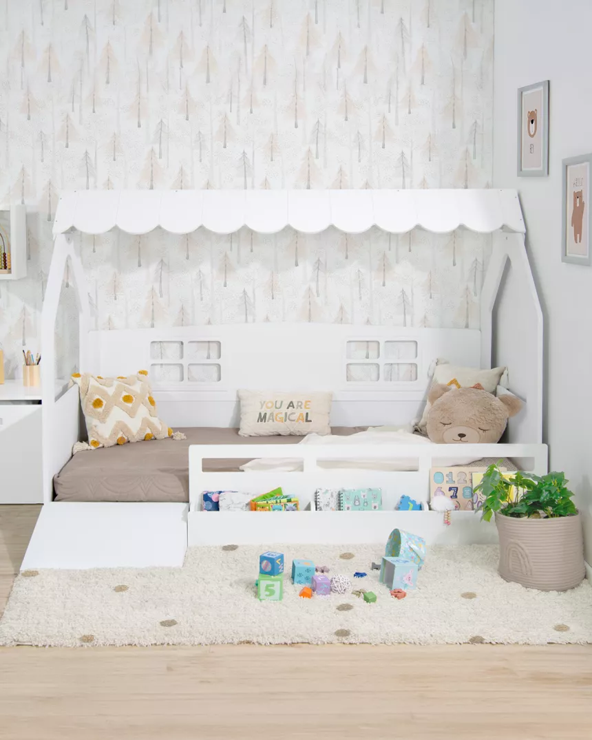 letto a casetta montessori con contenidore e rampa - Consegna gratuita