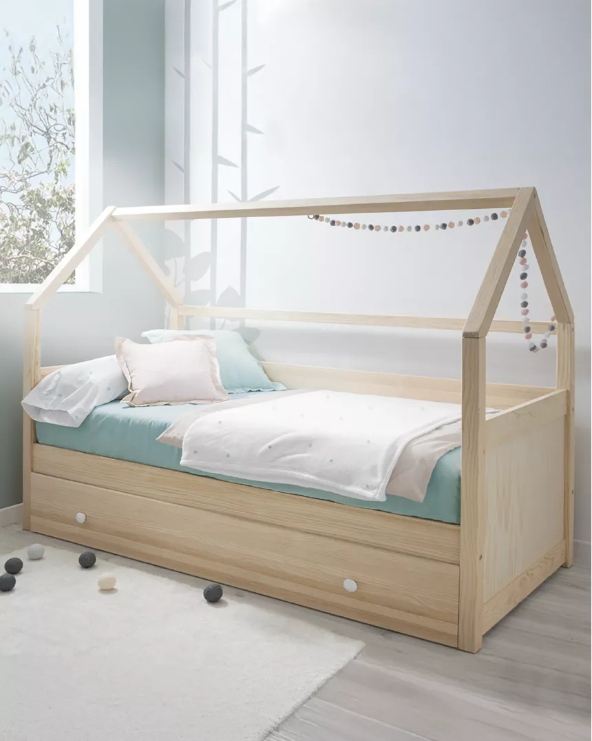 Letto casetta estraibile in legno - Consegna gratuita