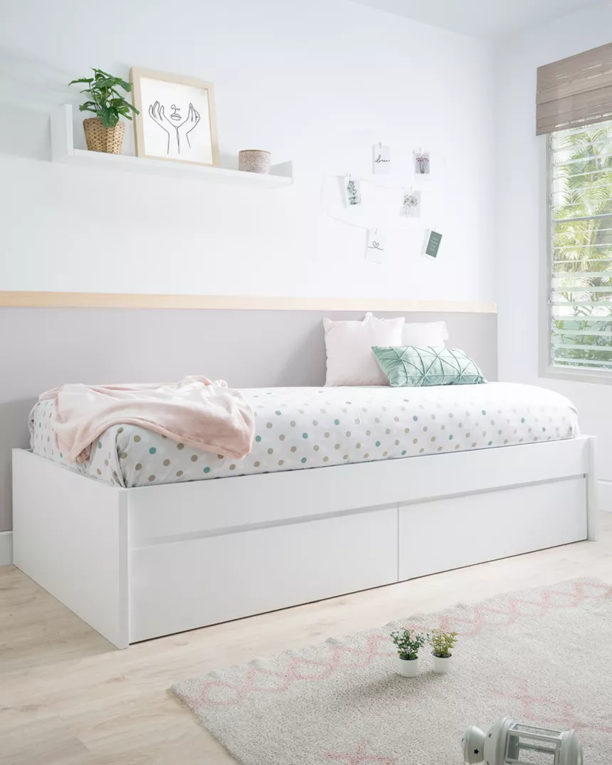 Letto con cassetti bianco basso - Consegna gratuita