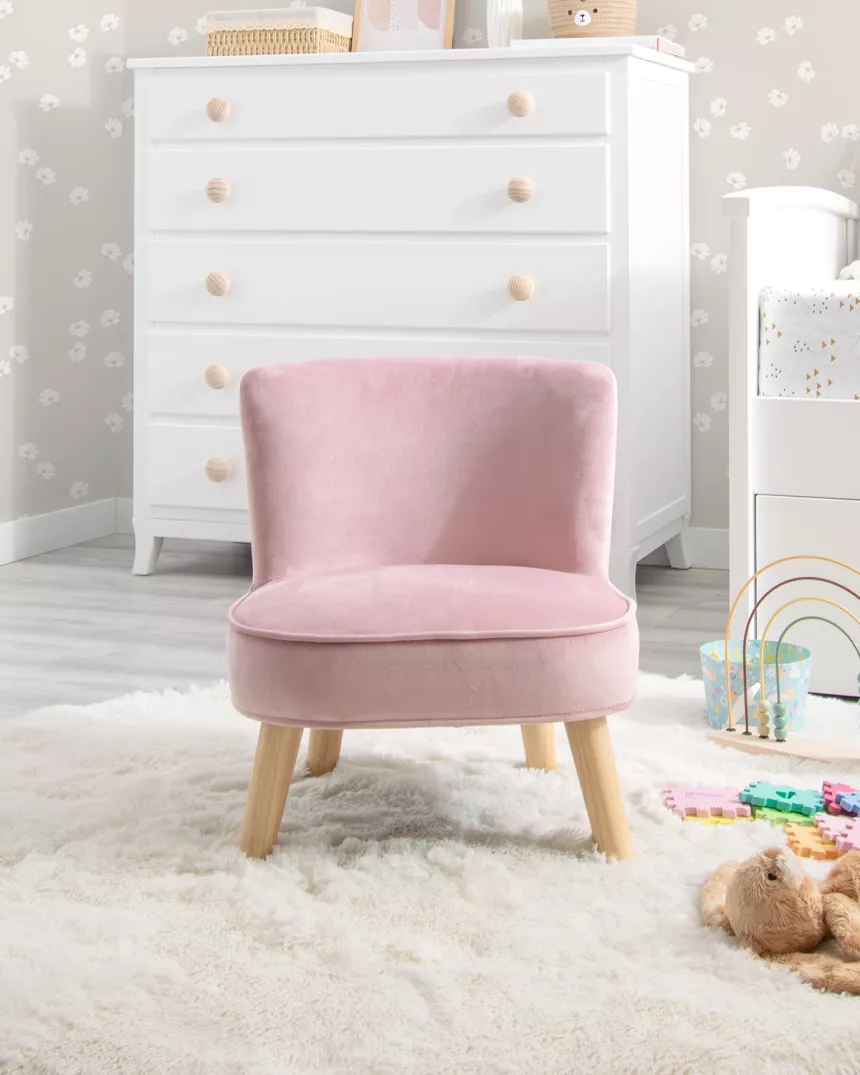 Poltroncina per bambini in velluto rosa - Per la cameretta dei bambini