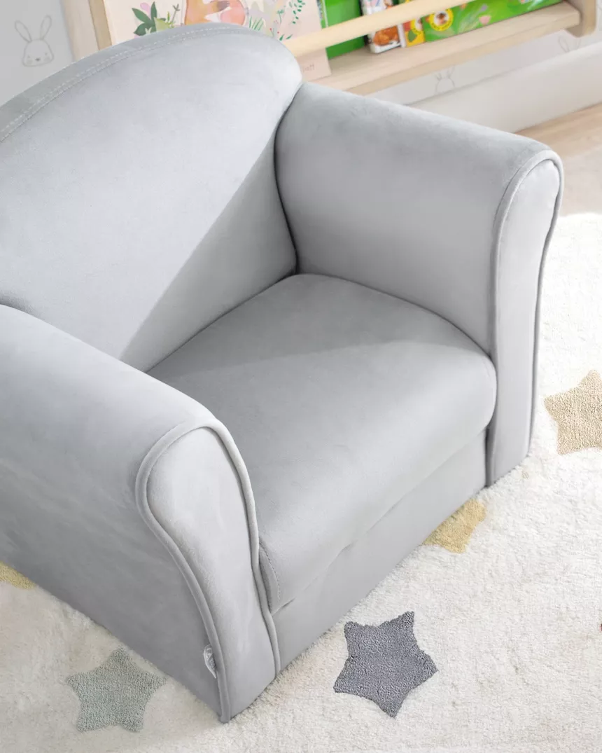 Poltrona bambini con braccioli in velluto grigio - Consegna gratuita