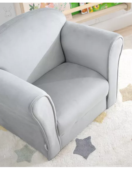 Poltrona bambini con braccioli in velluto grigio - Consegna gratuita