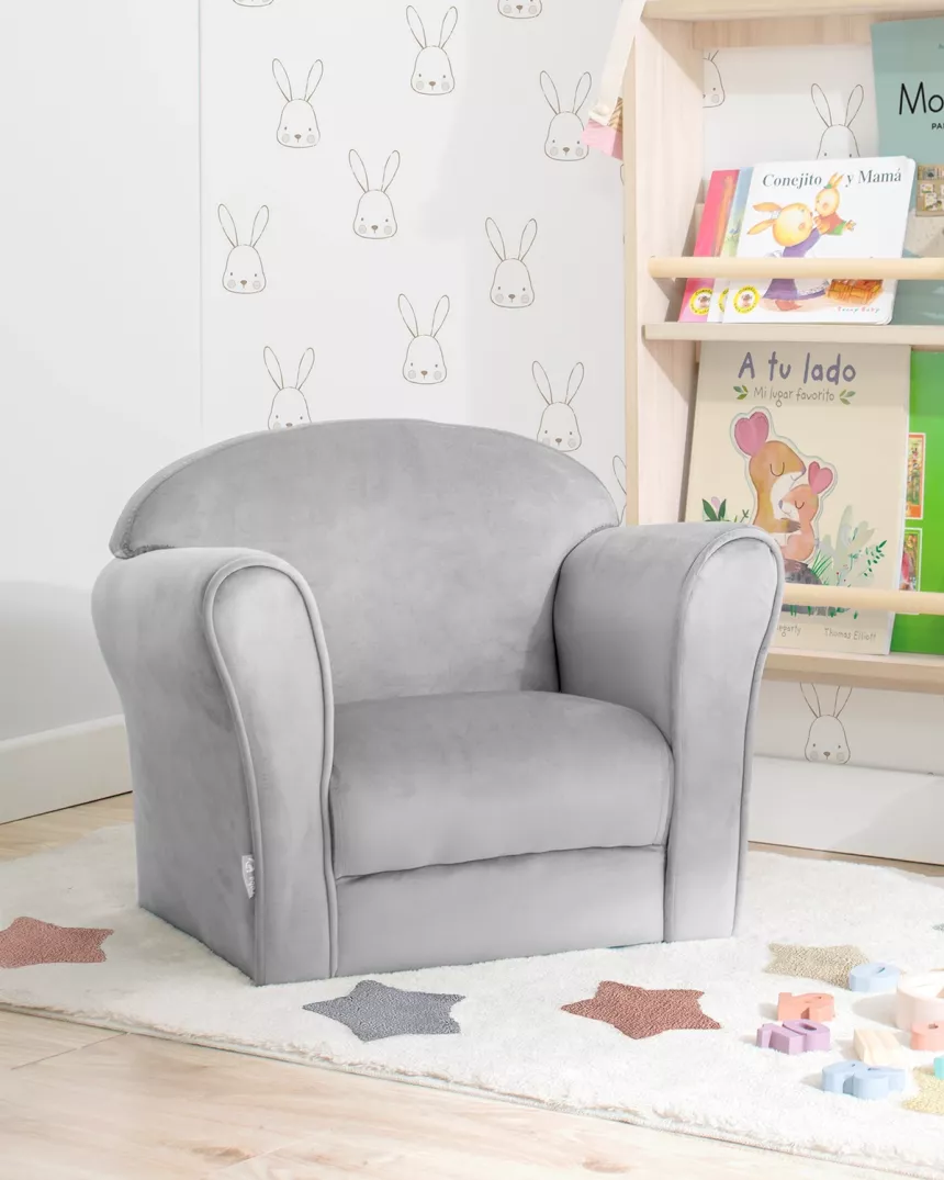 Poltrona bambini con braccioli in velluto grigio - Consegna gratuita