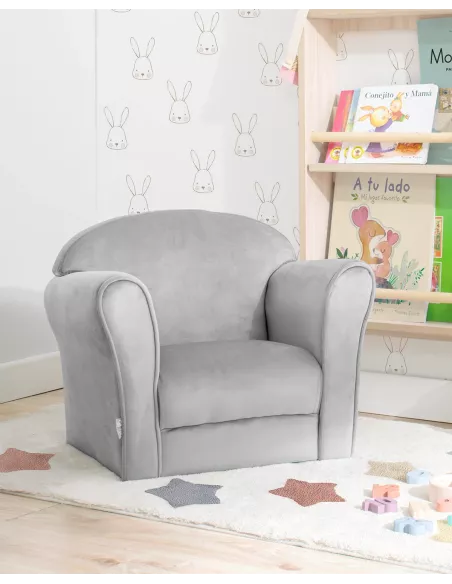 Poltrona bambini con braccioli in velluto grigio - Consegna gratuita